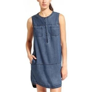 Athleta Women’s Hana Henley Chambray Lyocell Pocketed Sleeveless Dress Sz M EUC